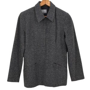 Guess Collection Wool Blend Jacket Womens Size 10 Gray Tweed Zip Vintage 90s